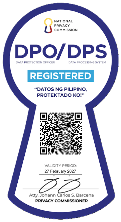 National Privacy Commission seal: DPO/DPS Registered, valid until 27 February 2027